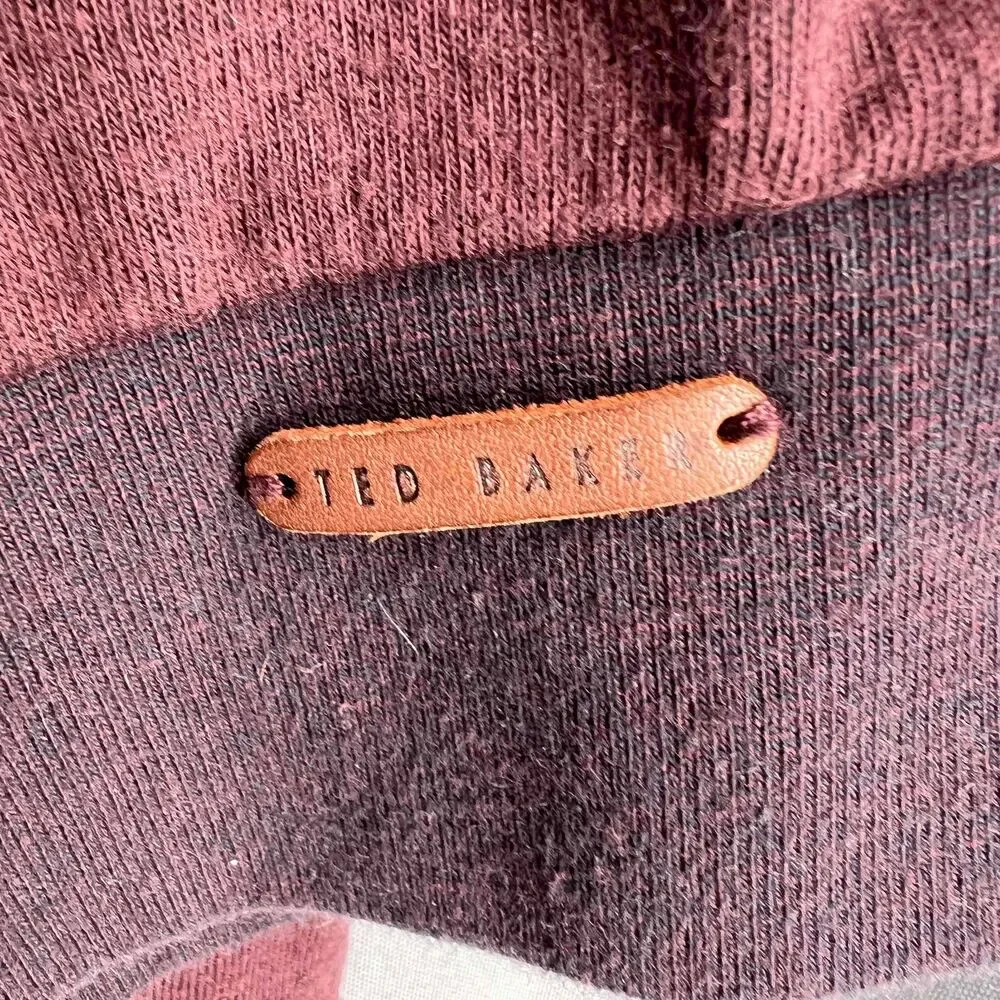 Ted Baker Sweater Mens Burgundy Quarter Zip‎ Chest Pocket Pullover 7 / 3XL